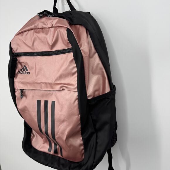 Adidas League three stripe backpack bookbag padded school black rose gold - Picture 3 of 10